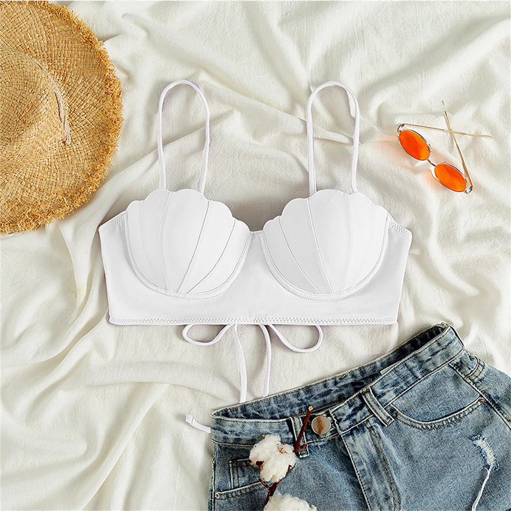 Pastel Lavender Seashell Shaped Balconette Bikini Top with Delicate Straps