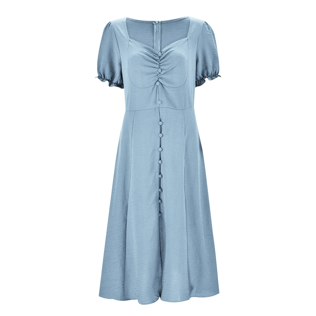 Square Neck Wrap Maxi Dress with Puff Sleeves and Side Split