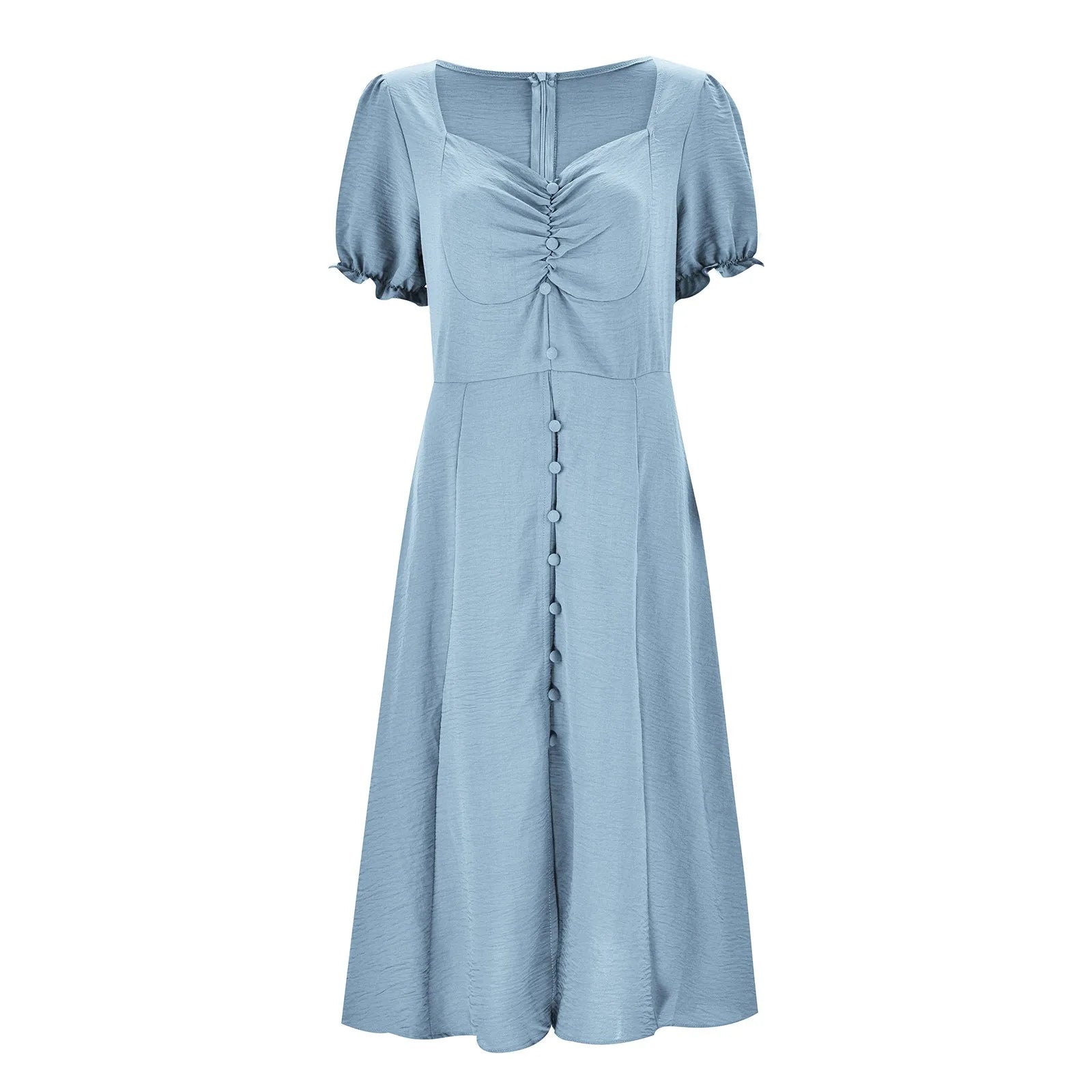 Square Neck Wrap Maxi Dress with Puff Sleeves and Side Split