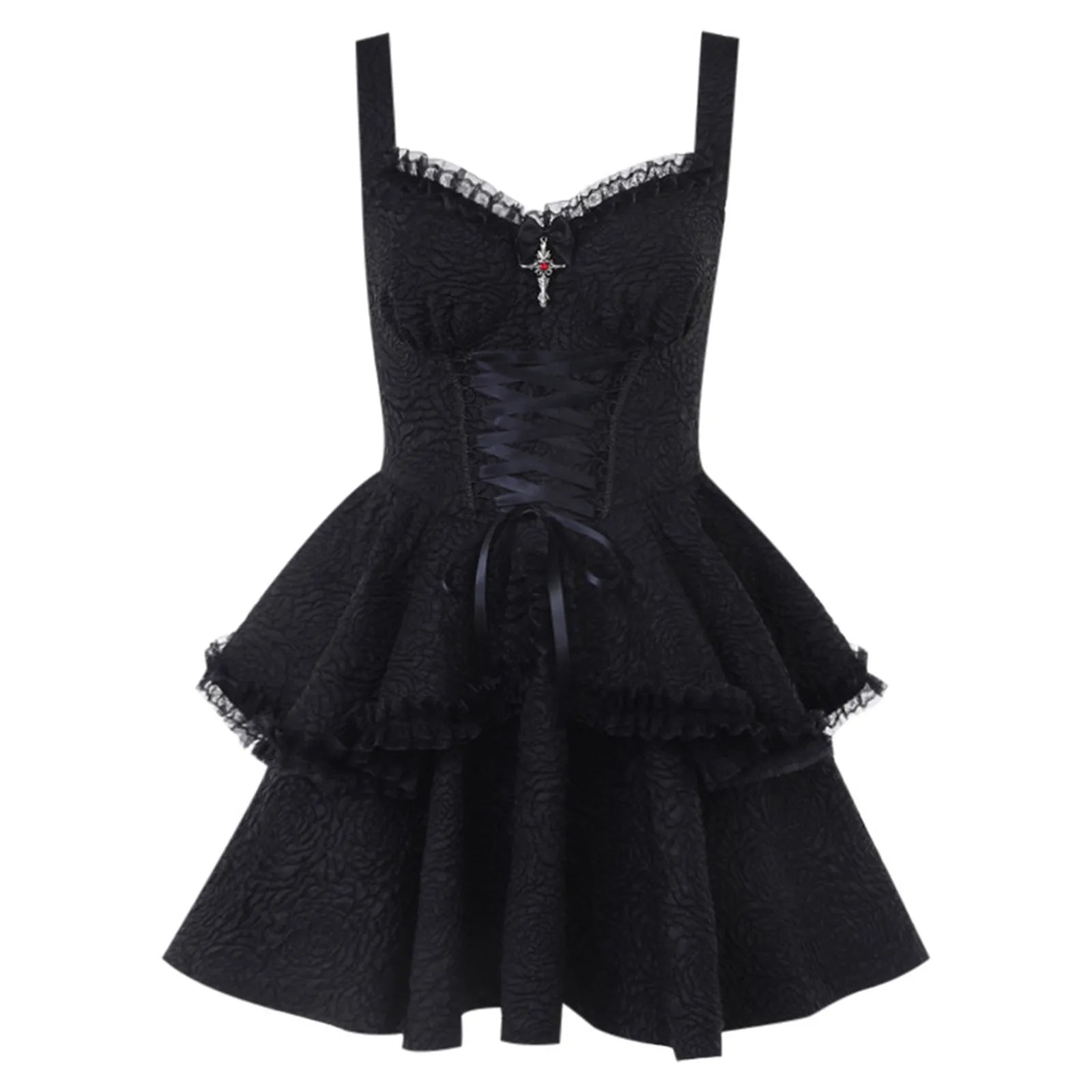 Lace Trim Gothic Mini Dress with Alternative Dark Fashion Style