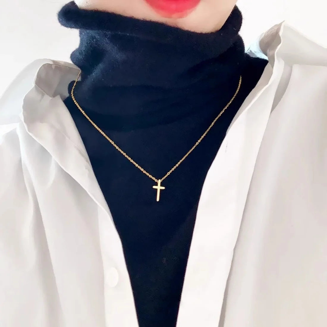 Minimalist Cross Pendant Necklace Gothic Alternative Everyday Fashion Jewelry