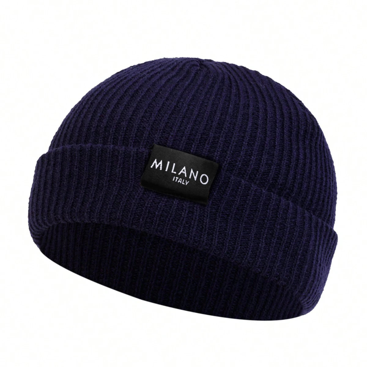 Minimalist Ribbed Polyester Knit Beanie with Woven Patch for Casual Streetwear Everyday Style