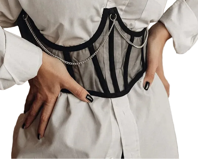 Underbust Corset Belt with Mesh Paneling and Structured Boning Detail