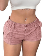 Women's Low Rise Cargo Shorts with Elastic Waist Utility Pockets and Relaxed Casual Fit