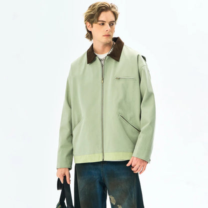 Men's Heavyweight Canvas Workwear Jacket with Utility Pocket Streetwear Design