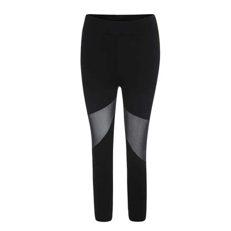 Mesh Panel Calf Length Leggings High Waist Active Alternative Fashion Bottoms