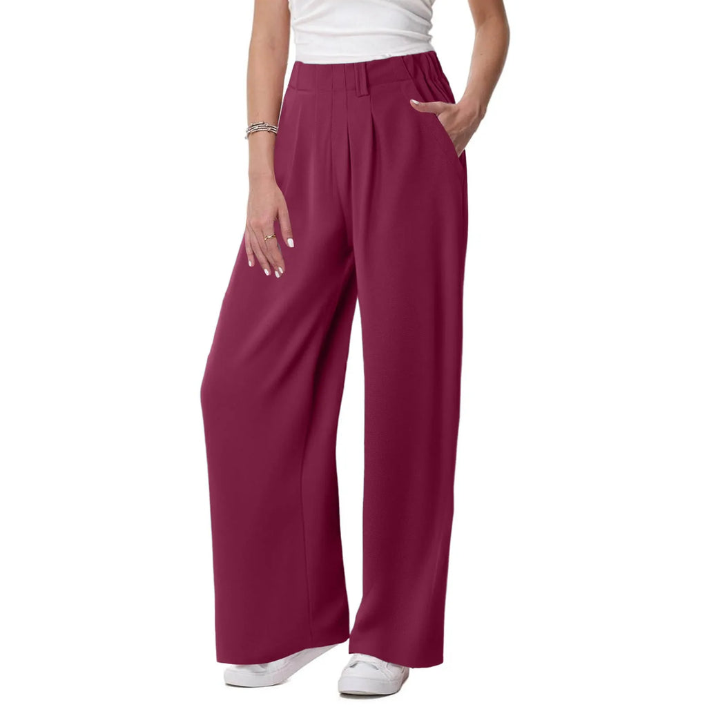 Women's Low Rise Loose Palazzo Pants with Pleated Front and Pocket Casual Streetwear Style