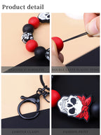 Skull Charm Beaded Keychain Bracelet Set for Gothic Alternative Styling
