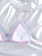 Pink and Blue Lace-Trimmed Triangle String Bikini Set
