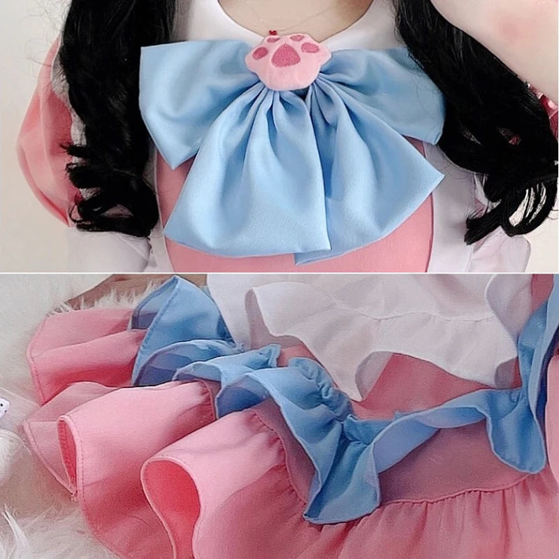 Women's Ruffle Maid-Inspired Dress with Layered Skirt, Apron and Matching Headpiece