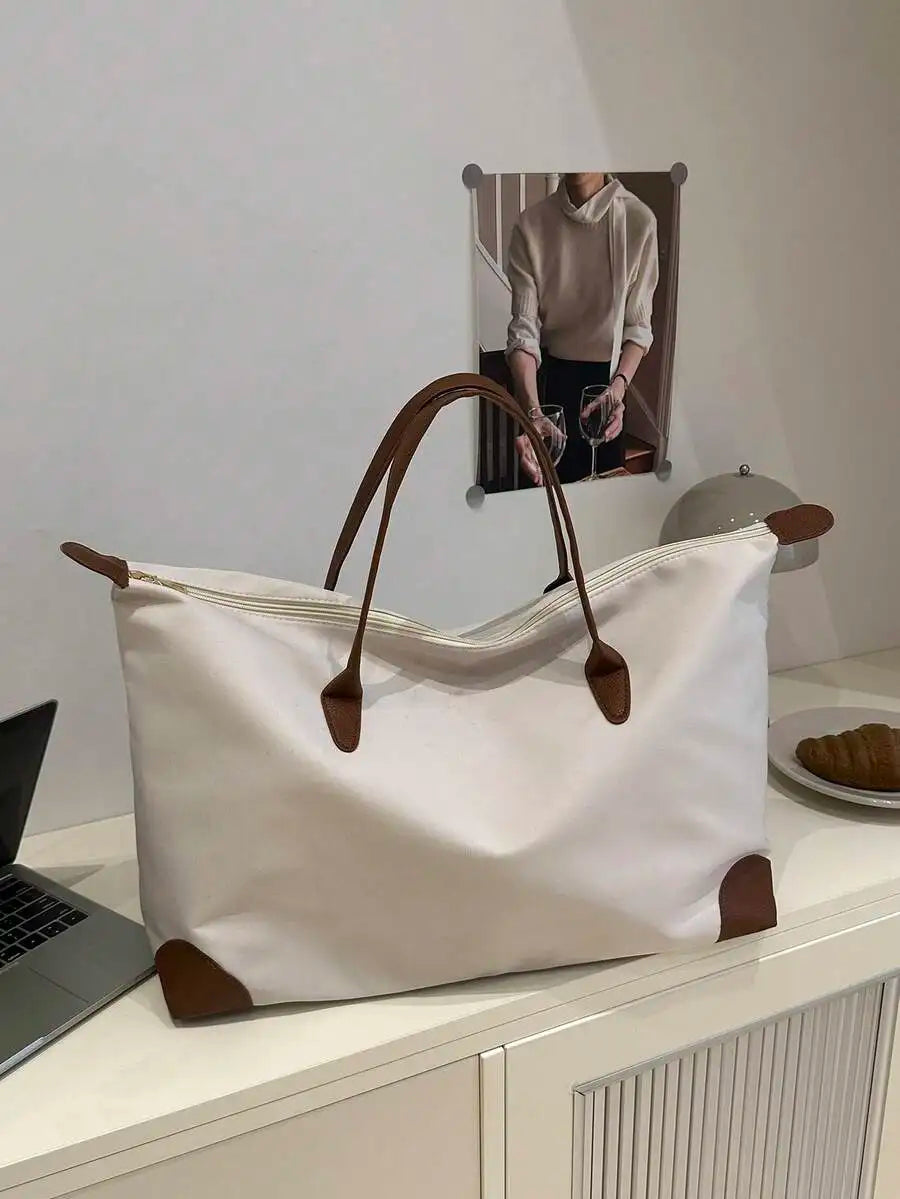 Minimalist Large Capacity Weekender Tote Bag with Zip Closure