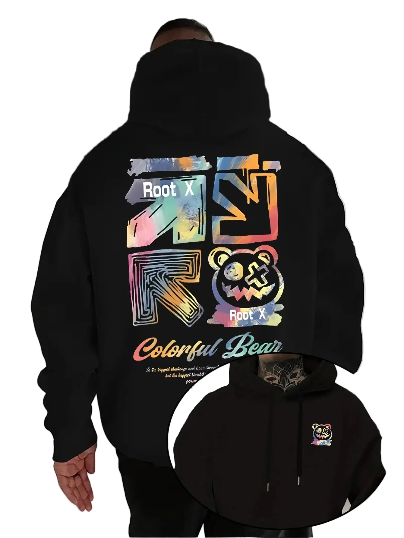 Heavyweight Streetwear Hoodie with Colorful Graphic Back Artwork and Relaxed Fit