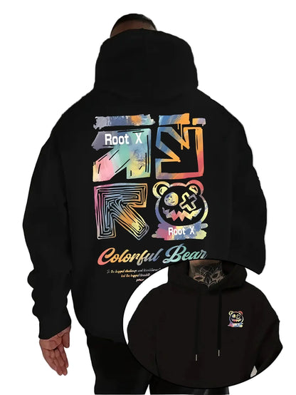 Heavyweight Streetwear Hoodie with Colorful Graphic Back Artwork and Relaxed Fit