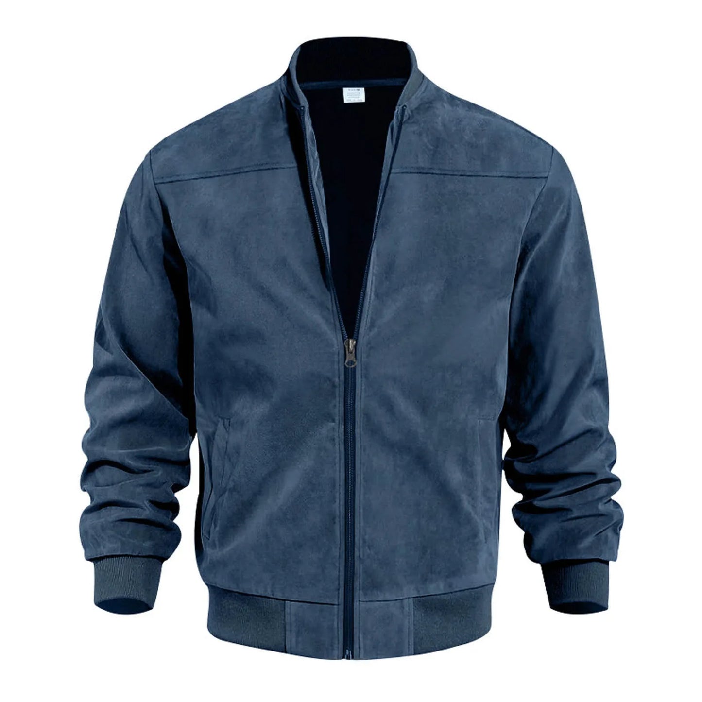 Men's Suede-Style Zip Bomber Jacket with Minimalist Streetwear Design