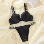 Radiant Rhinestone Script Strap Push-Up Bra and Matching Statement Thong Set