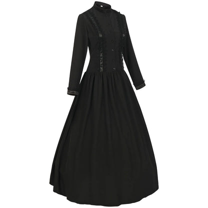 Victorian Gothic High Neck Long Sleeve Maxi Dress