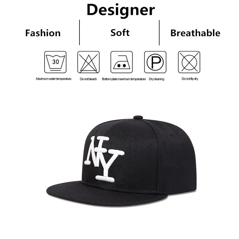 Embroidered Flat Brim Snapback Cap Adjustable Hip Hop Streetwear Baseball Hat