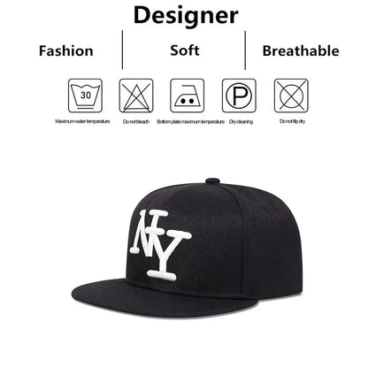 Embroidered Flat Brim Snapback Cap Adjustable Hip Hop Streetwear Baseball Hat