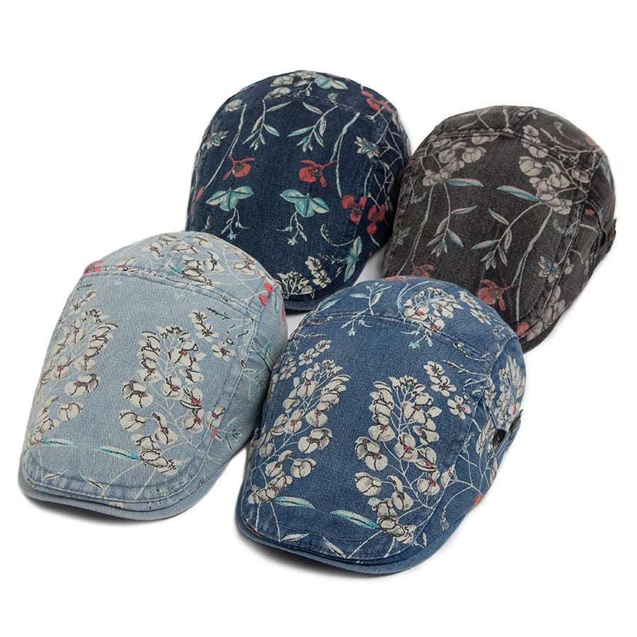 Vintage Floral Cotton Flat Cap for Casual Everyday Outdoor Heritage Fashion Style