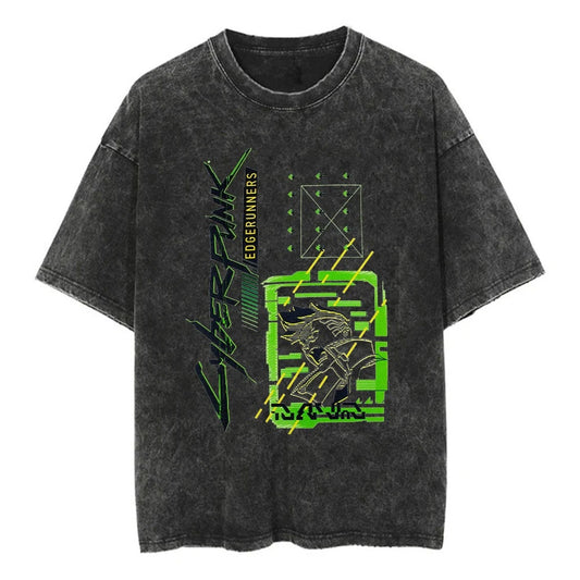 Cyberpunk Manga Interface Streetwear Oversized Washed Graphic T-Shirt