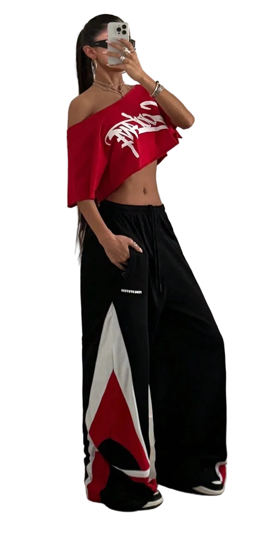 Off Shoulder Graphic Crop Tee with Relaxed Streetwear Inspired Silhouette