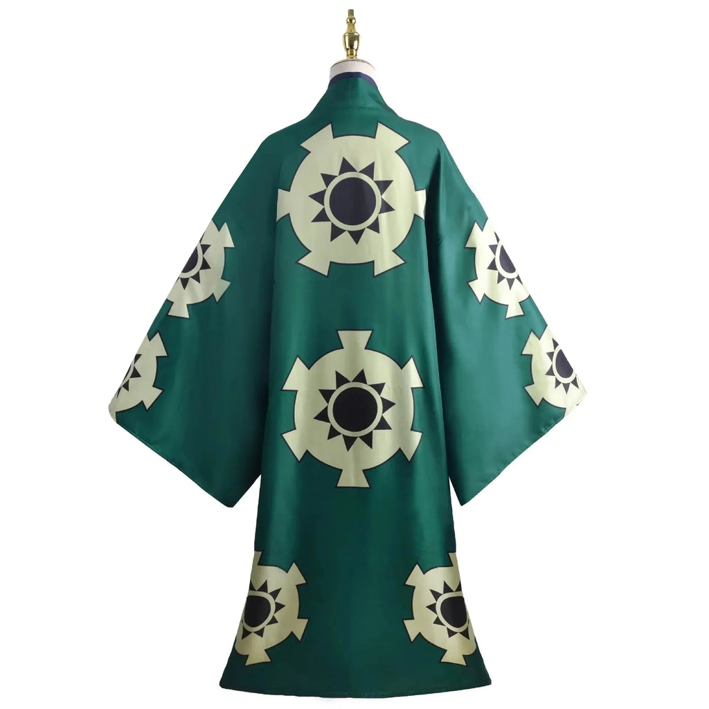 Layered Green Kimono-Style Robe Set with Contrast Sash and Gold-Tone Earrings