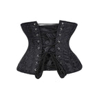 Elegant Black Floral Damask Underbust Waist Cincher with Front Metal Busk