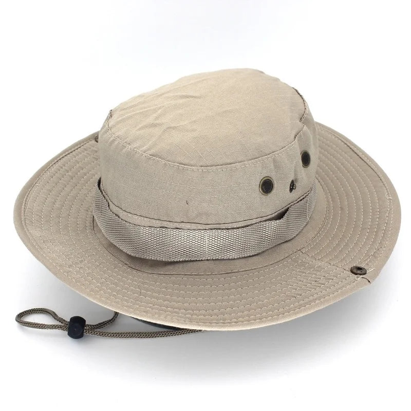 Unisex Outdoor Boonie Bucket Hat with Adjustable Chin Cord for Hiking Fishing and Camping