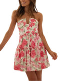Floral Halter Neck Sleeveless Mini Dress With Flowy Relaxed Summer Silhouette