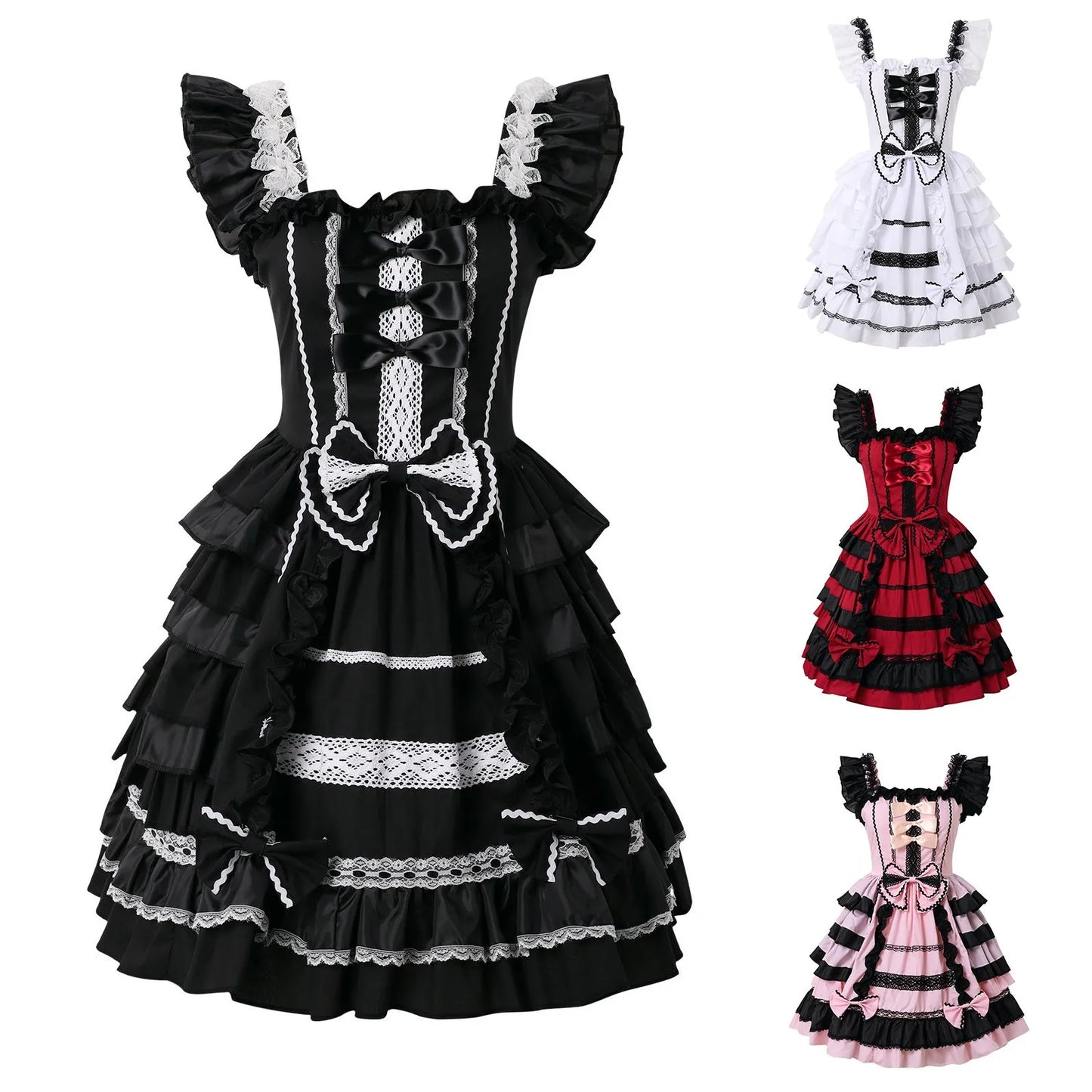 Gothic Lace-Up Ruffle Corset Dress with Anime Streetwear Aesthetic