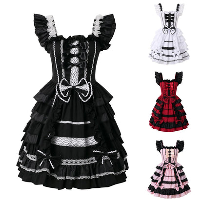 Gothic Lace-Up Ruffle Corset Dress with Anime Streetwear Aesthetic