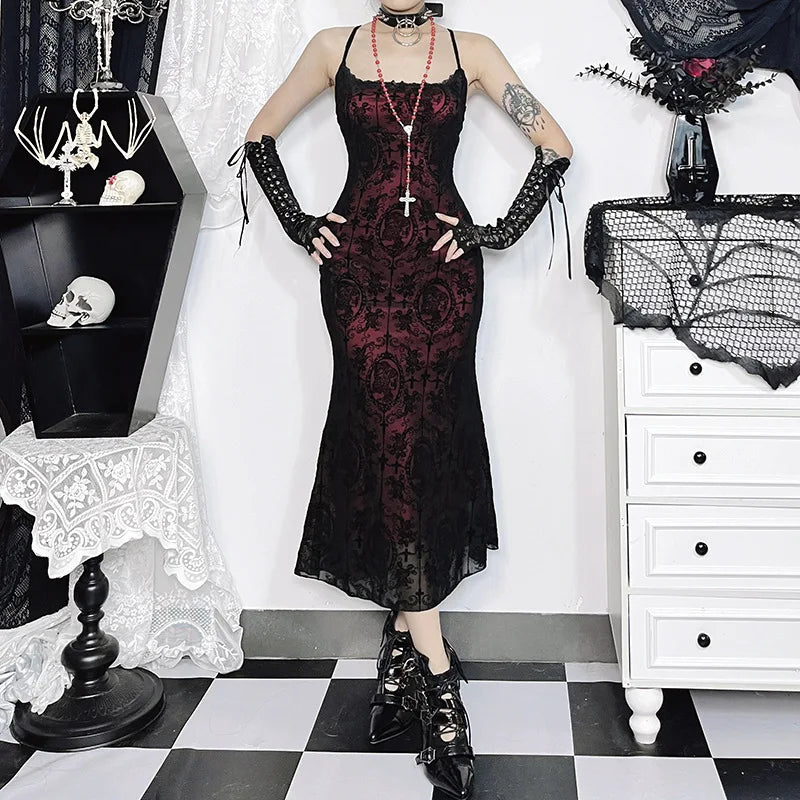 Elegant Lace Gothic Maxi Dress with Dark Romantic Alternative Styling