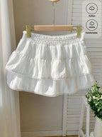 Tiered Ruffle Mini Skirt with Lace Hem Lightweight A-Line Design
