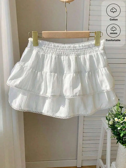 Tiered Ruffle Mini Skirt with Lace Hem Lightweight A-Line Design