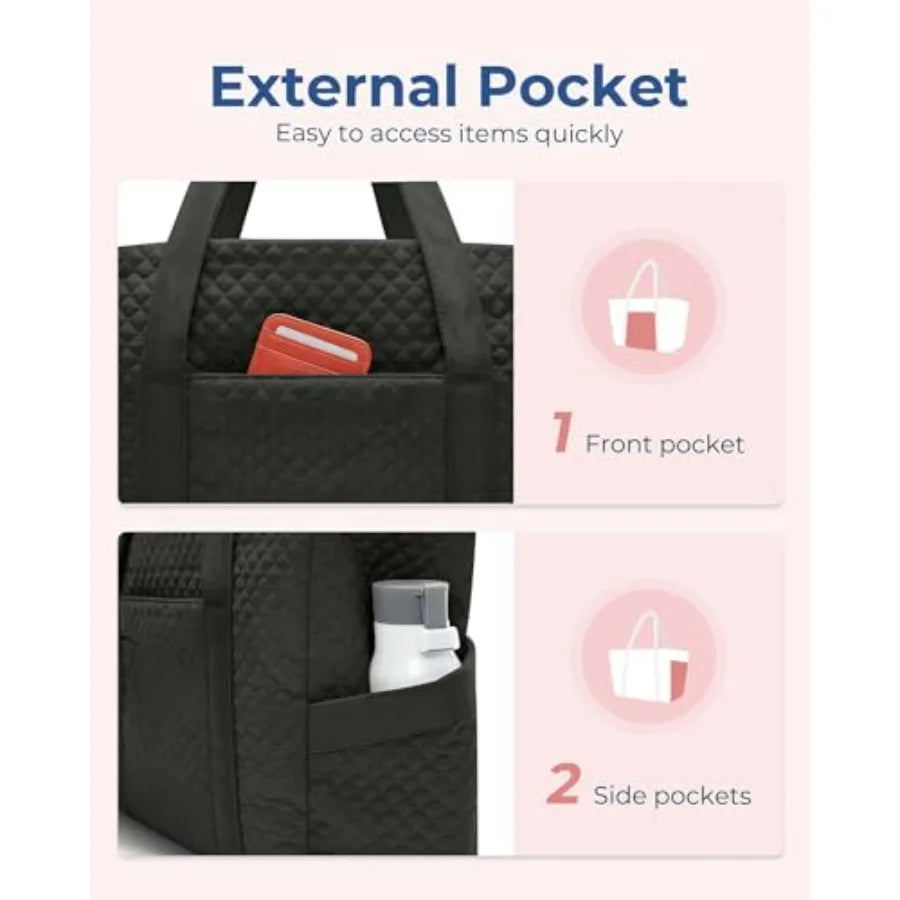 Quilted Large Capacity Tote Bag with Zip Closure and Structured Design