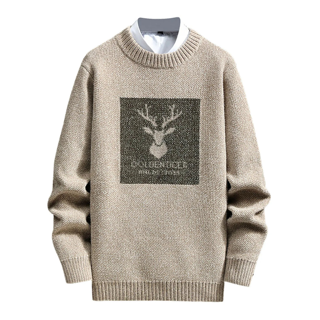 Men's Relaxed Fit Graphic Patch Crew Neck Knit Pullover Streetwear Sweater