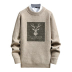 Men's Relaxed Fit Graphic Patch Crew Neck Knit Pullover Streetwear Sweater