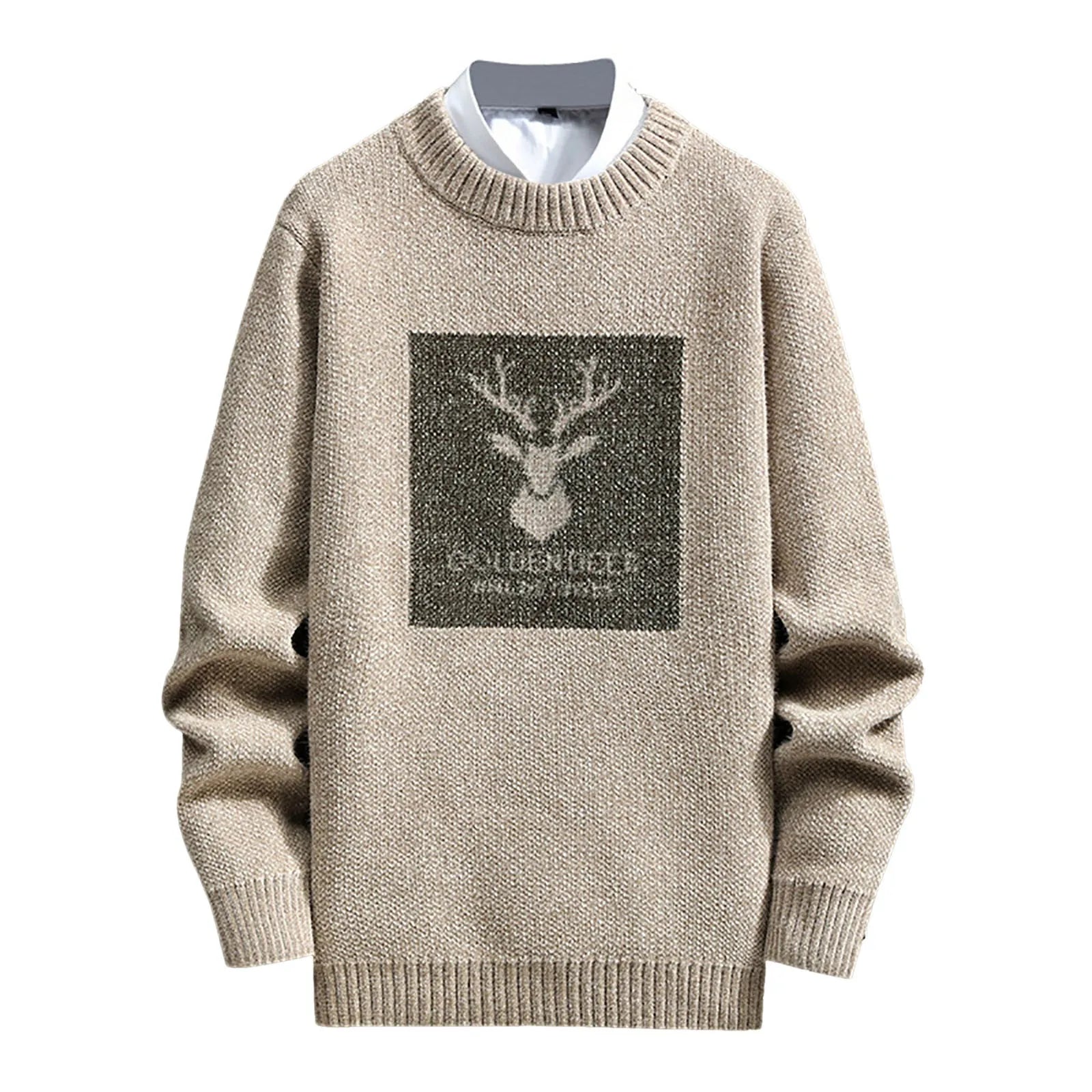 Men's Relaxed Fit Graphic Patch Crew Neck Knit Pullover Streetwear Sweater