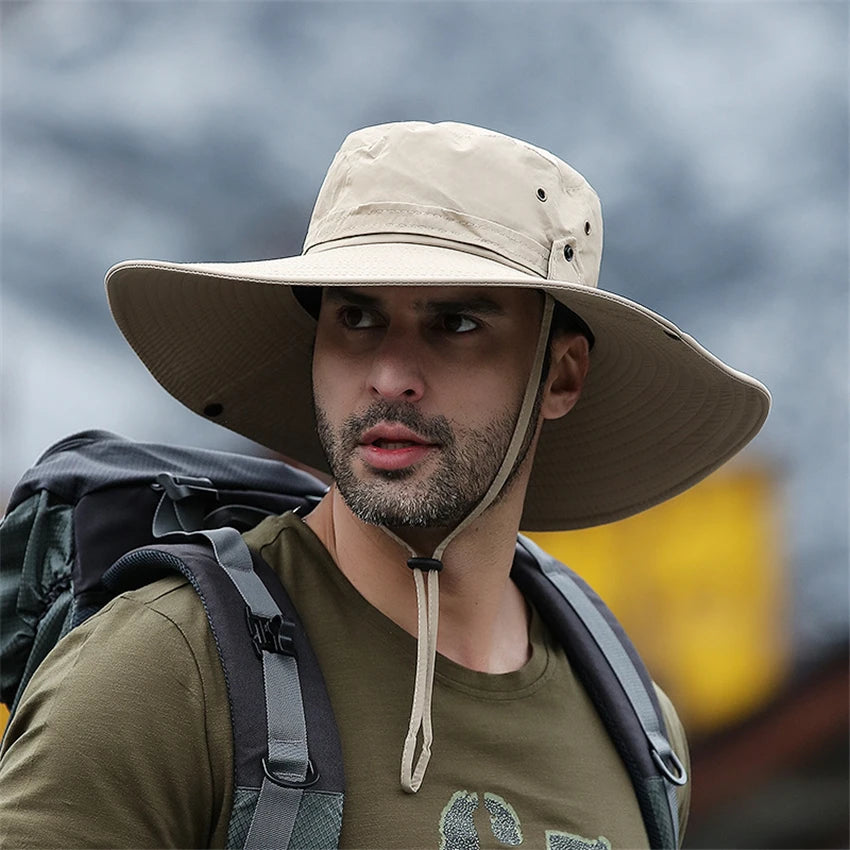 Wide Brim Outdoor Bucket Hat with Breathable Mesh Panels for Hiking Fishing and Travel