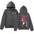 Anime-Inspired Manga Streetwear Zip Hoodie with Fierce Warrior Graphic