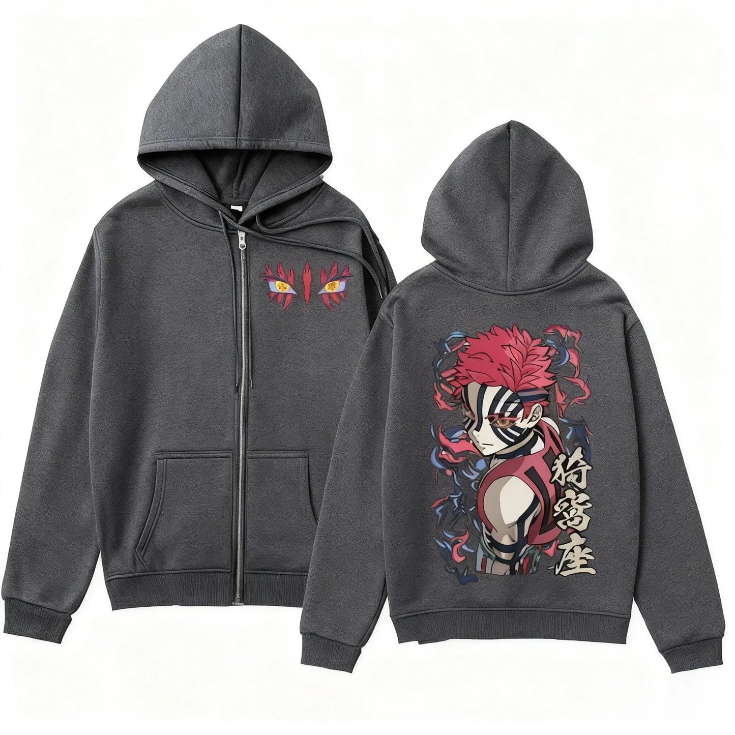 Anime-Inspired Manga Streetwear Zip Hoodie with Fierce Warrior Graphic