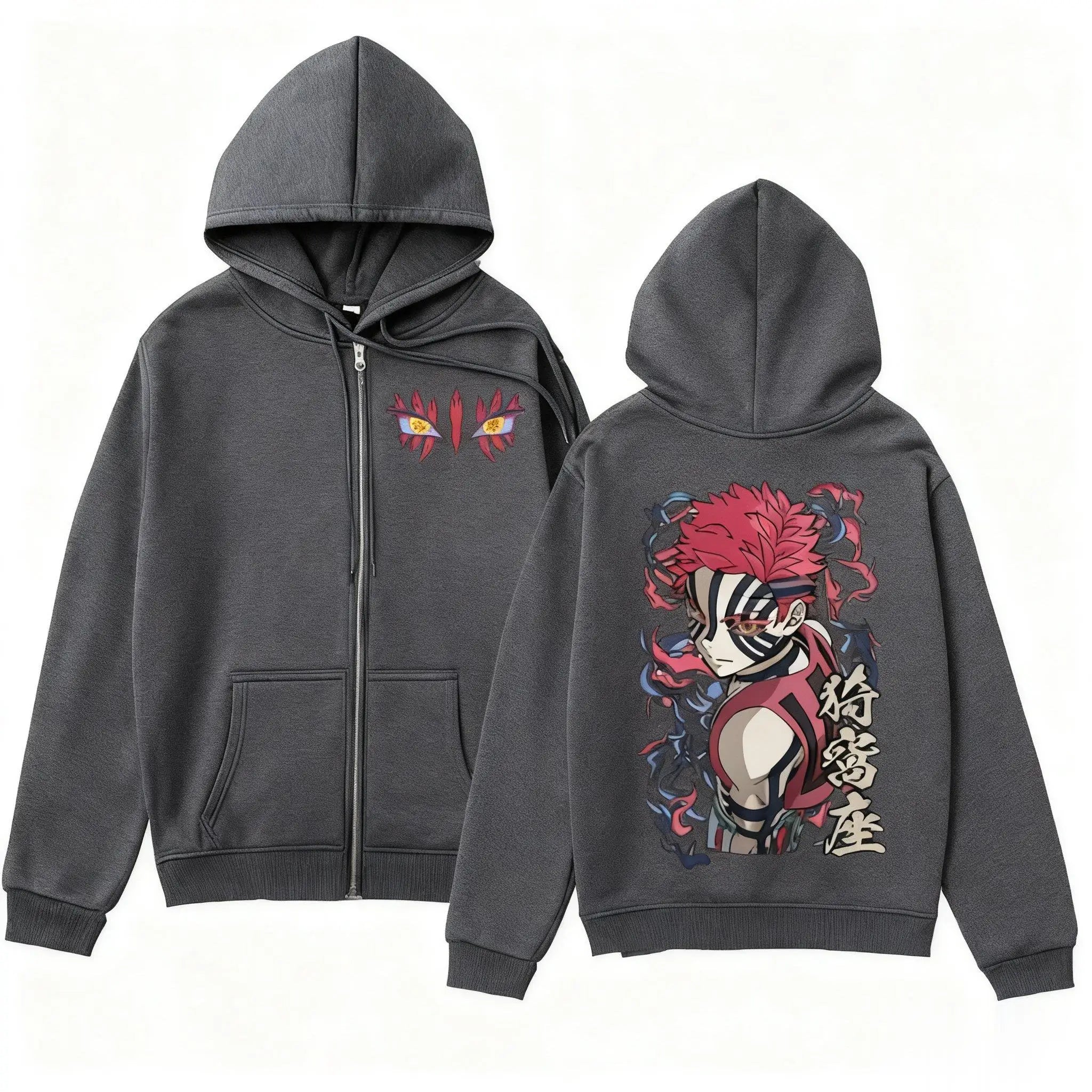 Anime-Inspired Manga Streetwear Zip Hoodie with Fierce Warrior Graphic