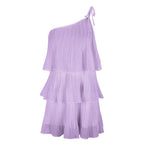 One Shoulder Tiered Mini Dress with Layered Flowy A-Line Silhouette