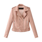 Women's Belted Faux Leather Moto Jacket with Asymmetrical Zip Streetwear Outerwear Style