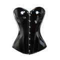 High-Shine Black Faux Leather Overbust Corset with Front Metal Busk