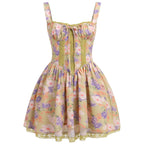 Floral Print Lace Trim Spaghetti Strap Mini Dress with Open Back Detail