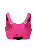 Vibrant Pink Front-Zip Athletic Sports Bra with Tonal Mesh-Look Paneling