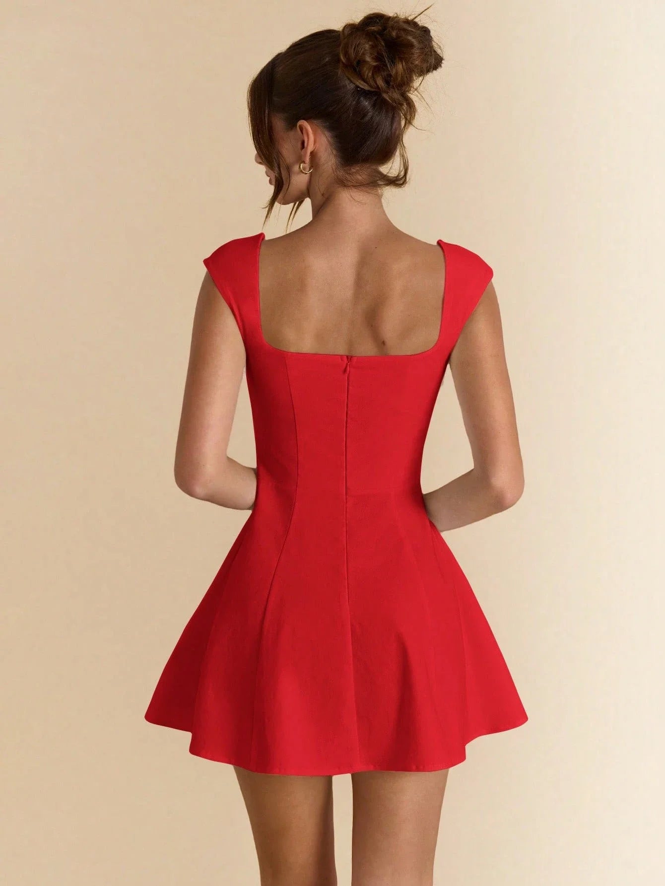 Square Neck Sleeveless A-Line Mini Dress with Flared Skater Silhouette