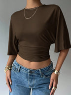 Batwing Sleeve Crop Tee with Relaxed Fit and Minimalist Casual Style
