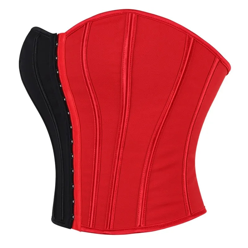 Bold Two-Tone Strapless Corset Top with Front Hook Closure and Defined Boning